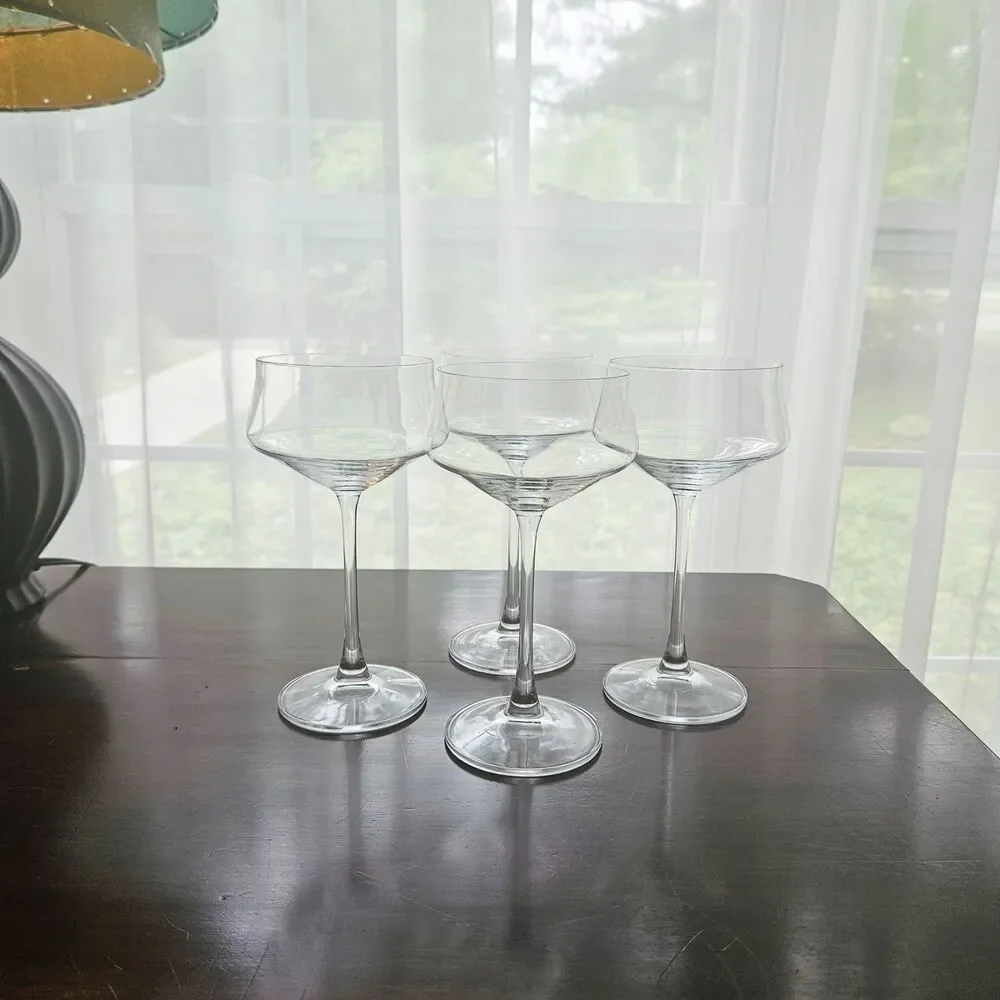 Vintage MCM Hand Blown Hollow Stem Champagne Coupes, Set of 4